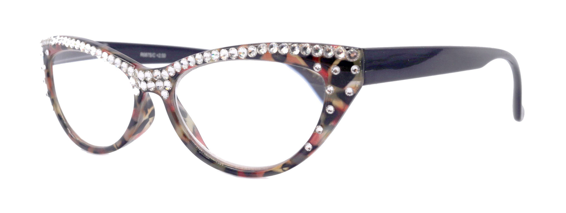 The Lynx, (Bling) Reading Glasses 4 Women W (Full Top) (Clear) Genuine European Crystals, Magnifying Cat Eye (Leopard Red) NY Fifth Avenue