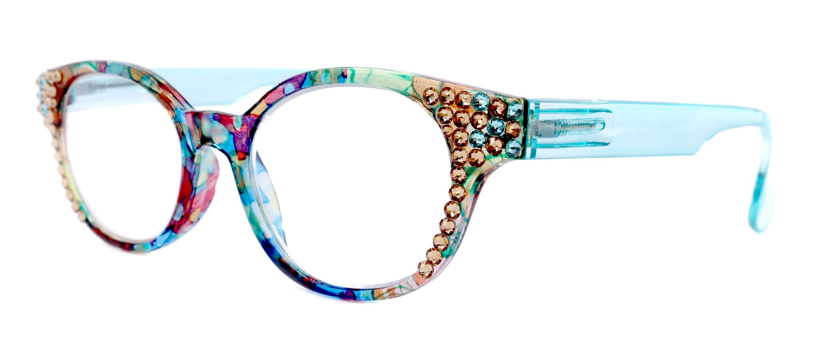 Versailles, (Bling) Reading Glasses 4 women W (Light Colorado, Aquamarine) Genuine European Crystals (Blue, Pink Clear) NY Fifth Avenue