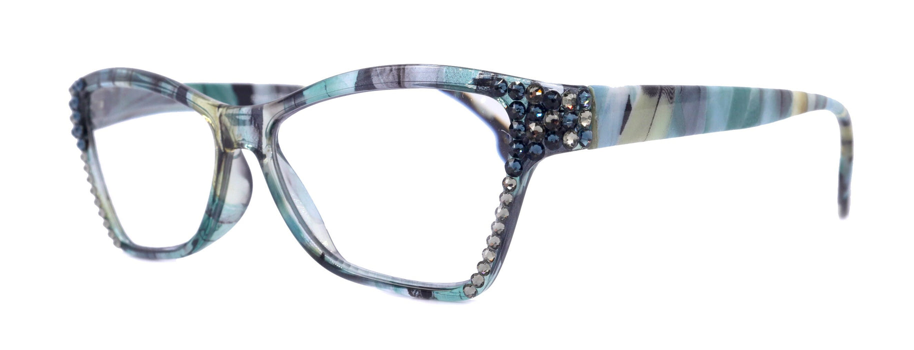 Avian, (Bling) Women Reading Glasses w (Montana, Black Diamond) Genuine European Crystals, Magnifying Cat Eye (Teal Blue) NY Fifth Avenue