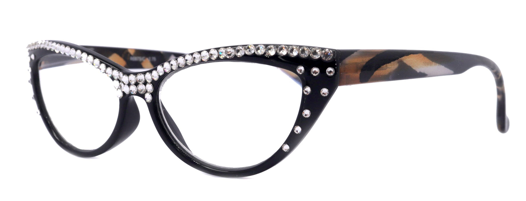 The Lynx, (Bling) Reading Glasses 4 Women W (Full Top) (Clear) Genuine European Crystals, Magnifying Cat Eye (Blk Leopard) NY Fifth Avenue
