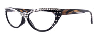 The Lynx, (Bling) Reading Glasses 4 Women W (Full Top) (Clear) Genuine European Crystals, Magnifying Cat Eye (Blk Leopard) NY Fifth Avenue