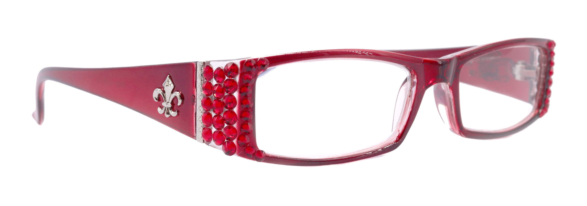 The French, (Bling) (Fleur De Lis) Women Reading Glasses W (Light Siam) European Crystals +1 .. +3 (Red) Frame, NY Fifth Avenue