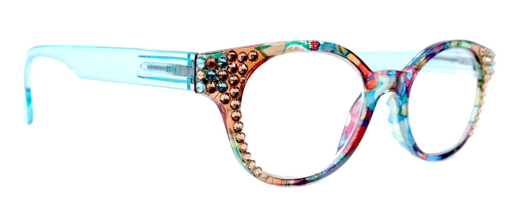 Versailles, (Bling) Reading Glasses 4 women W (Light Colorado, Aquamarine) Genuine European Crystals (Blue, Pink Clear) NY Fifth Avenue