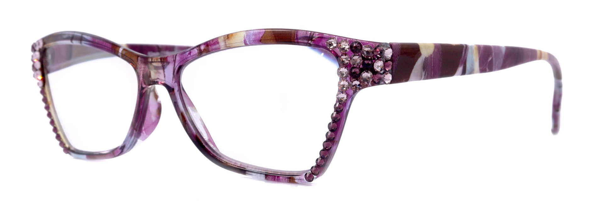Avian, (Bling) Women Reading Glasses w (Amethyst, L. Amethyst) Genuine European Crystals, Magnifying Cat Eye (Purple) NY Fifth Avenue