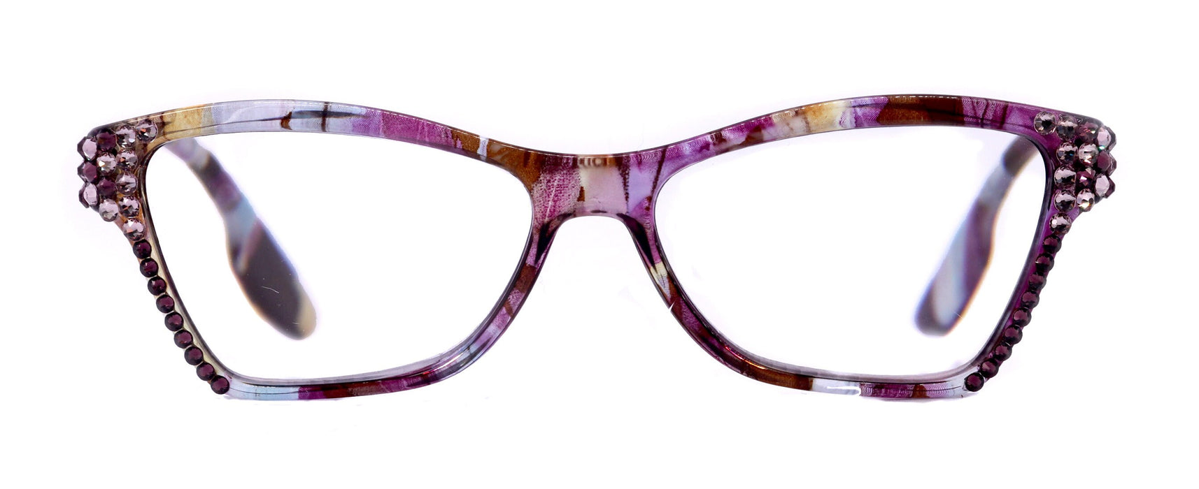 Avian, (Bling) Women Reading Glasses w (Amethyst, L. Amethyst) Genuine European Crystals, Magnifying Cat Eye (Purple) NY Fifth Avenue