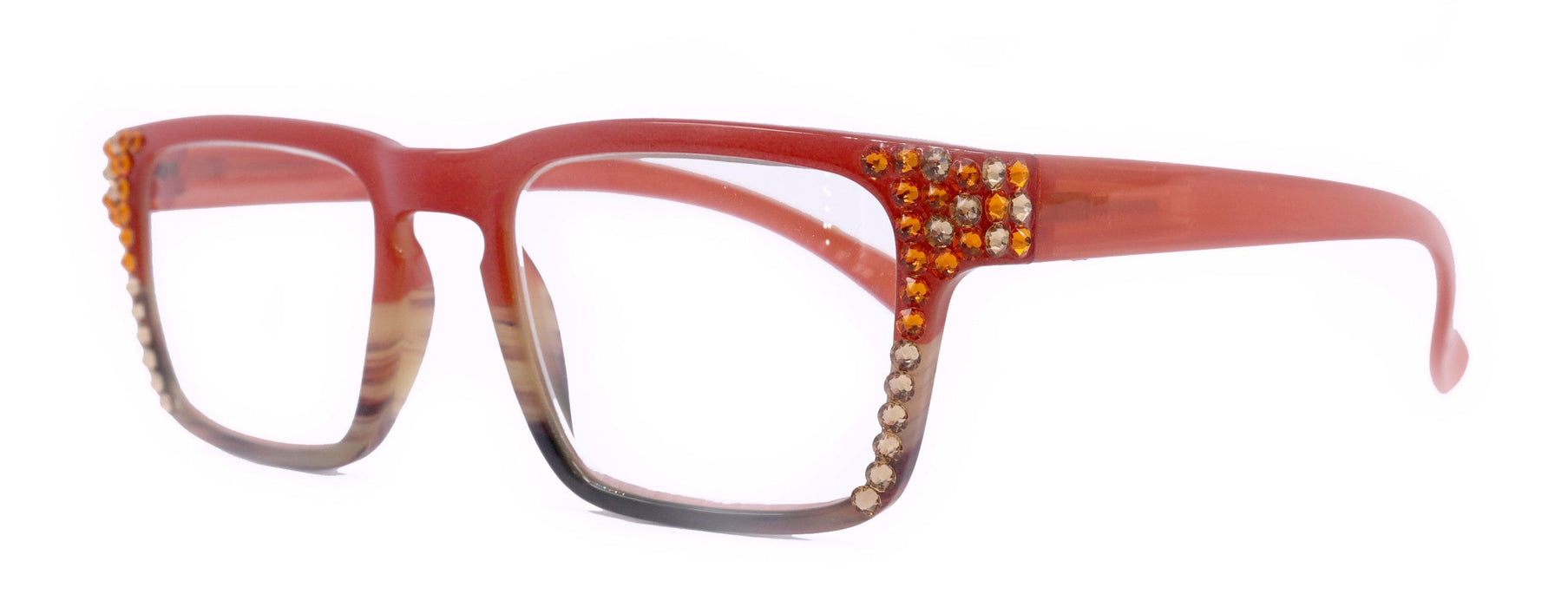 Piper, (Bling) Reading Glasses for Women W (Tangerine, L. Colorado) Genuine European Crystals. (Orange Brown Faded Stripes) NY Fifth Avenue