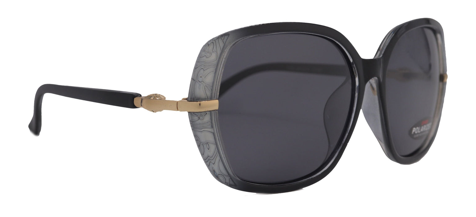 Ellis, (Polarized) Women Sunglasses, 1.1mm Polarized Grey Lenses, 100% UVA-B Protection (Black) (Square) Trendy Metal Temple NY Fifth Avenue