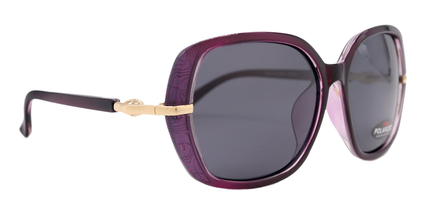 Ellis, (Polarized) Women Sunglasses, 1.1mm Polarized Grey Lenses 100% UVA-B Protection (Purple) (Square) Trendy Metal Temple NY Fifth Avenue