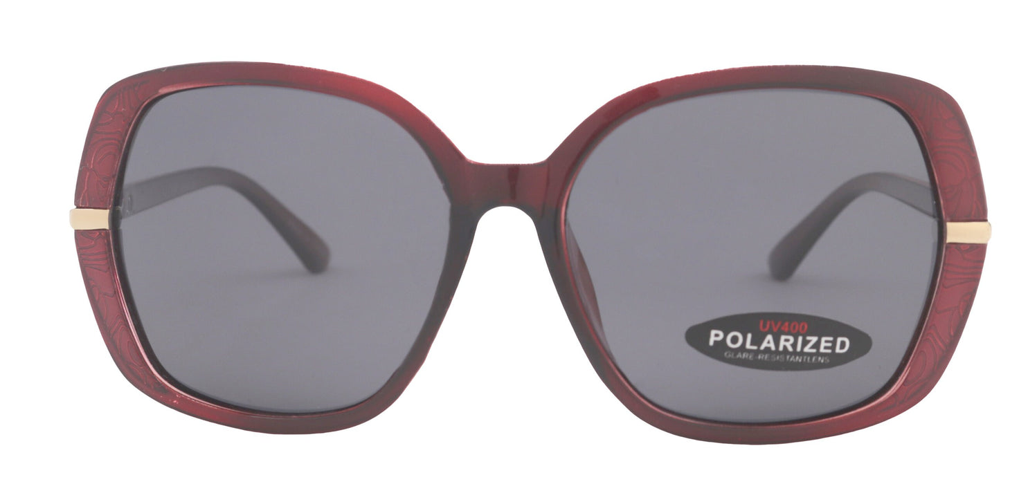 Ellis, (Polarized) Women Sunglasses, 1.1mm Polarized Grey Lenses, 100% UVA-B Protection (Red) (Square) Trendy Metal Temple NY Fifth Avenue