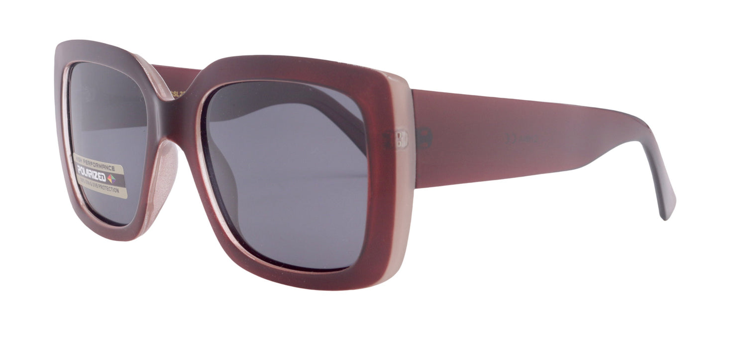Lily, (Polarized) Women Sunglasses 1.1mm Polarized Grey Lenses, 100% UVA B Protection (Two Tone, Burgundy) Big Square, NY Fifth Avenue