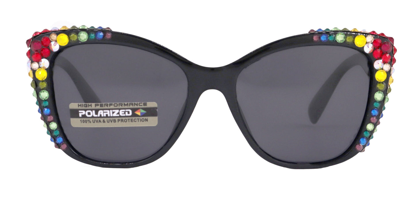 Ciro, Polarized Premium Fashion sunglasses with Genuine European Crystals Black Frame Colorful crystals NY Fifth Avenue