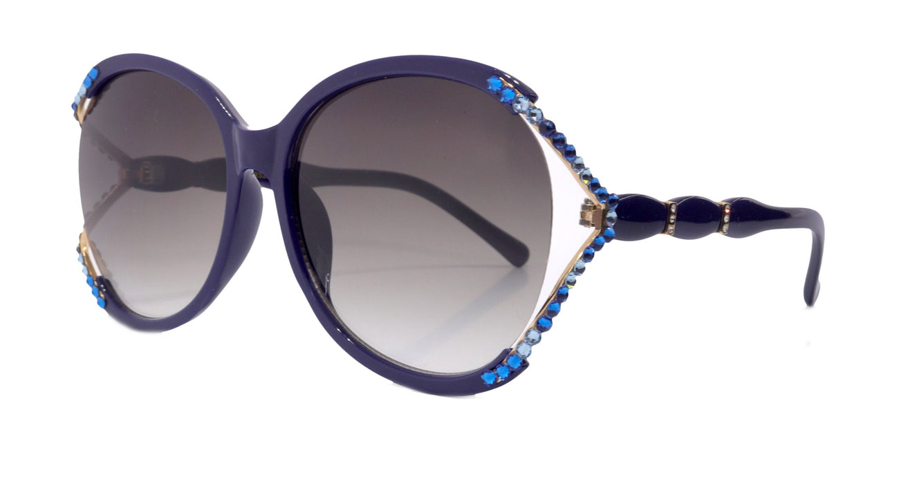 Bling Women Sunglasses Genuine European Crystals, Blue Frame, 100% UV Protection. NY Fifth Avenue