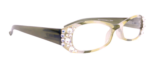 Dashing Stripes, (Bling) Women Reading Glasses Adorned W (Clear) Genuine European Crystals +1..+3 (Green, White) Oval, NY Fifth Avenue