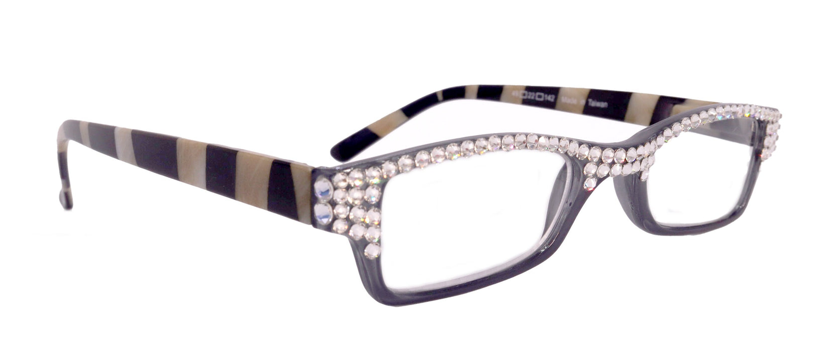 Lisa, Reading Glasses W European Crystals +1.25 to +3.00 Full Top Clear Crystals, Rectangular