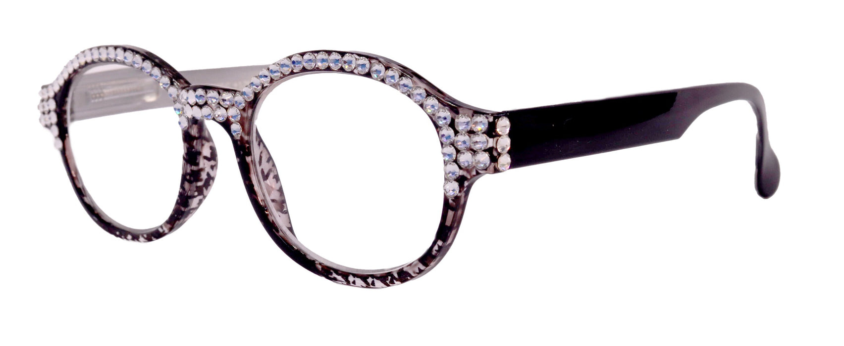 The Alchemist, (Bling) Round Women Reading Glasses W (Full TOP) (Clear) Genuine European Crystals (Hound tooth, Black) NY Fifth Avenue
