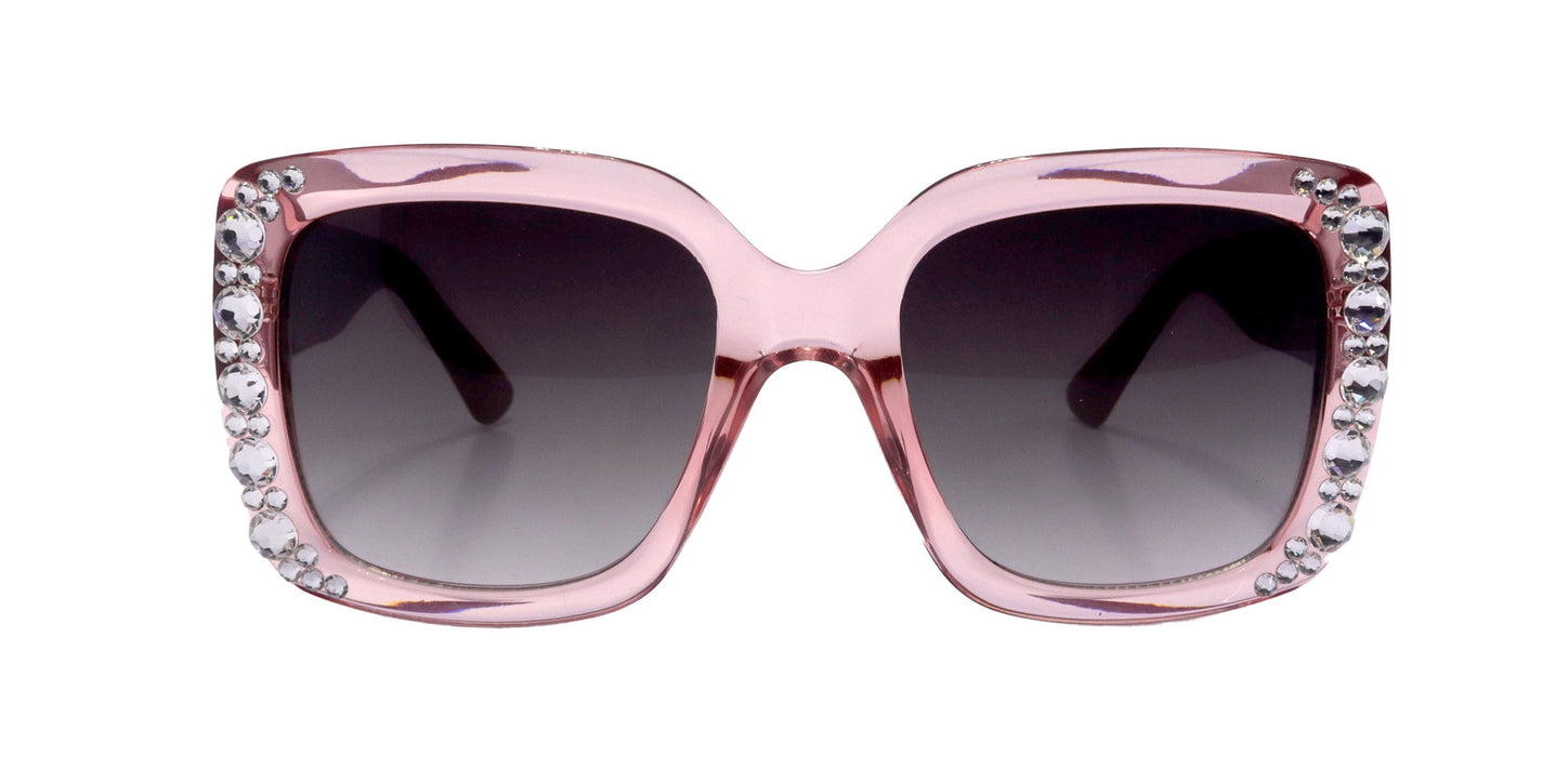 Minnie, (Bling) Women Sunglasses W (Hematite) Genuine European Crystals 100% UV Protection, Polka dot Translucent Clear, NY Fifth Avenue.
