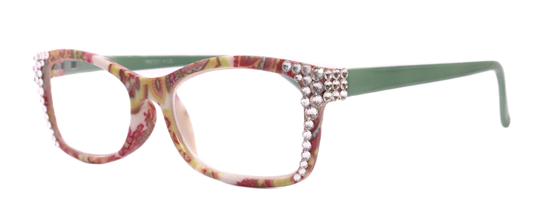 Frida, (Bling) Reading Glasses Women W (Clear, Genuine European Crystals (Green, Pink, White) Square Paisley, NY Fifth Avenue.