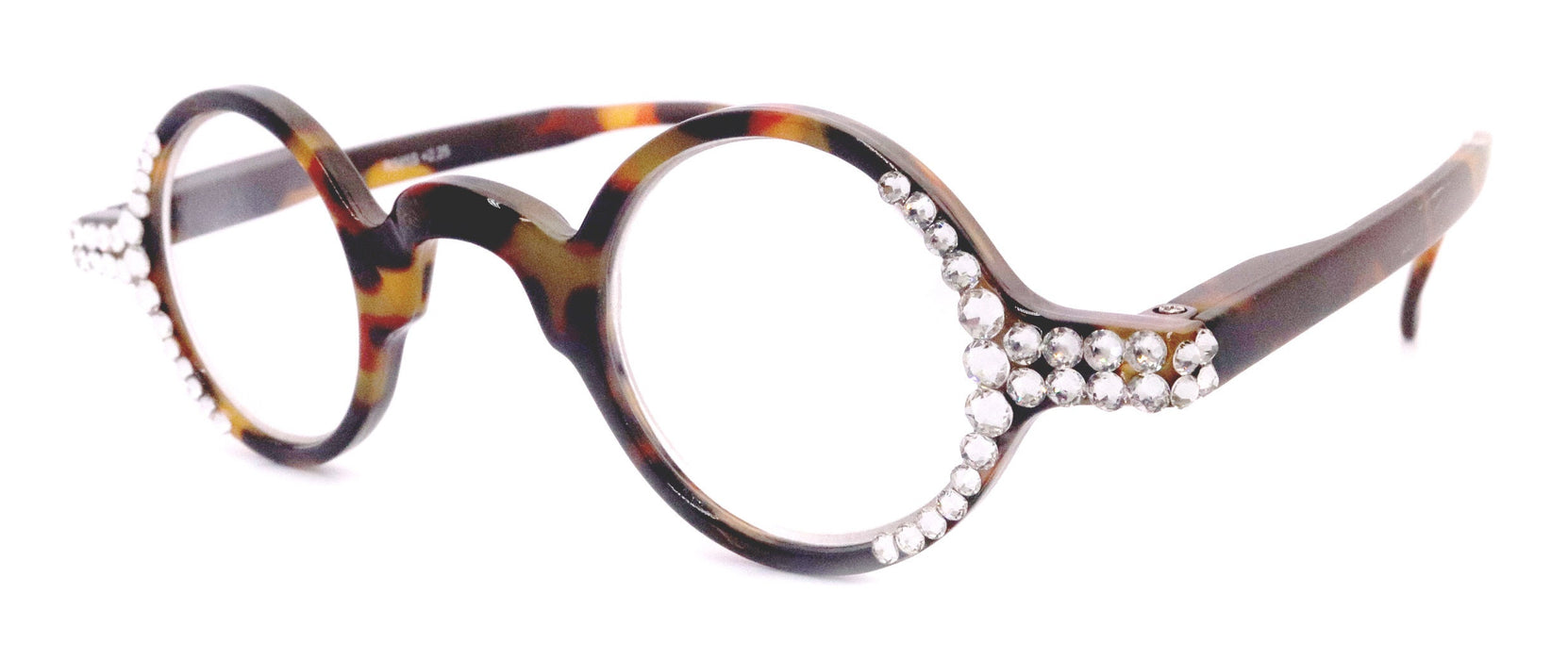 Picasso, (Bling) Women Reading Glasses W Clear Genuine European Crystals, Round (Brown) Tortoiseshell. NY Fifth Avenue