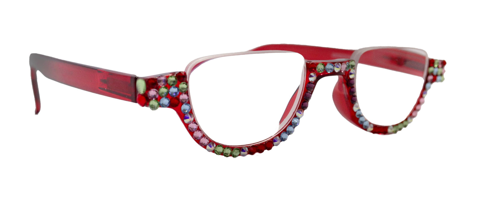 Half Moon, (Bling) Woman Reading Glasses Adorned W Genuine European Crystals, Reader Magnifying, (Red) NY Fifth Avenue.