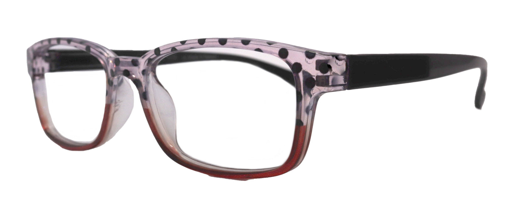 Julia, Premium Reading Glasses High End Reading Glass +.50 to +6 magnifying glasses (Pink Polka Dot) (Rectangular) optical Frames