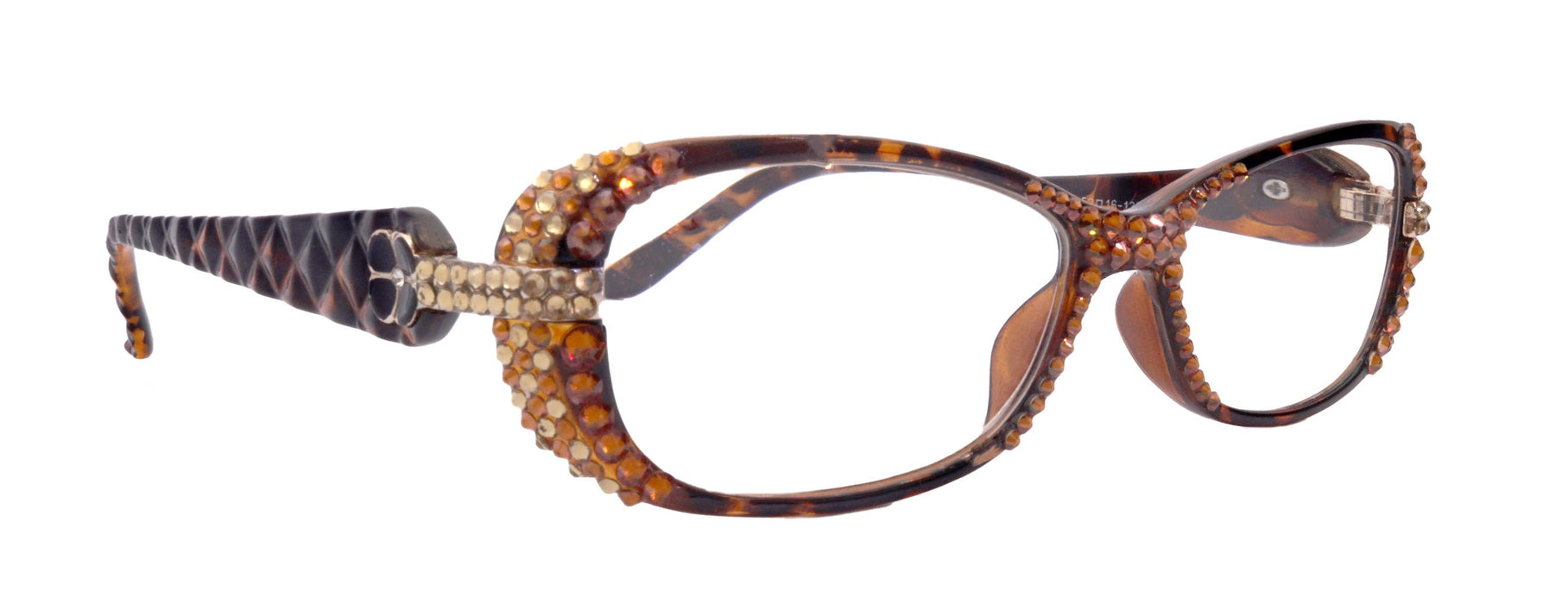 Glamour Quilted, (Bling) Women Reading Glasses W (Front, Sides) (Light Colorado, copper ) Genuine European Crystals NY Fifth Avenue