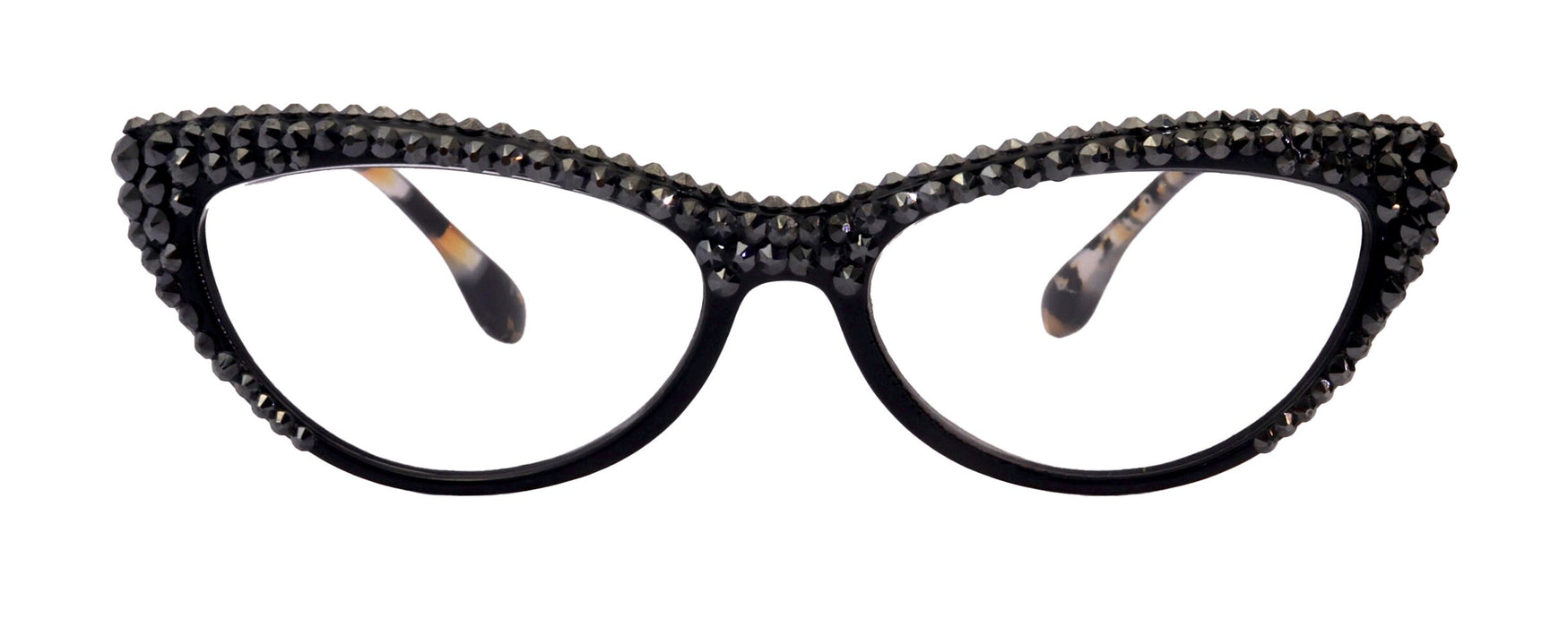 The Lynx, (Bling) Reading Glasses 4 Women W 2x (Full Top) (Hematite) Genuine European Crystals, Magnifying Cat Eye NY Fifth Avenue