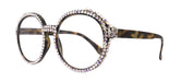 Jackie O, BLING Women Reading Glasses, Clear and Aurora Borealis (Leopard) (Oversize Large Round) Magnifying Eyeglasses, NY Fifth Avenue