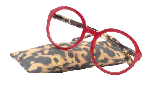 Jackie O, (Premium) Women Reading Glasses, High End Readers (Red, Leopard) (Oversize Large Round) Magnifying Eyeglasses, NY Fifth Avenue