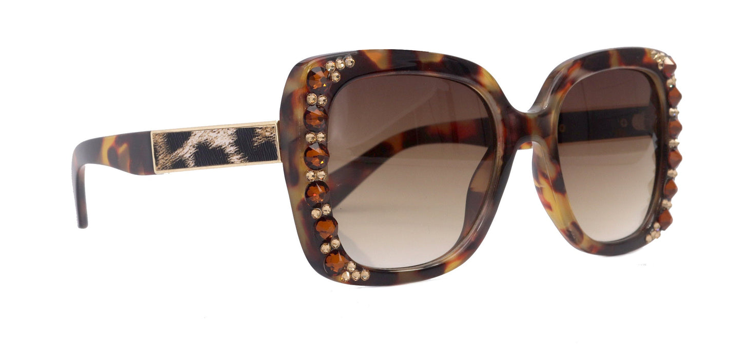 Emory, Bling Women Sunglasses Genuine European Crystals, 100% UV Protection, Brown Tortoiseshell. NY Fifth Avenue