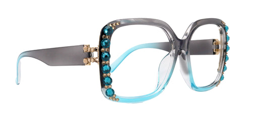 Bling Oversized Reading Glasses, Blue Zircon N Brown European crystals , Large Frame, Bifocal, Sun readers, Trendy Style, NY Fifth Avenue