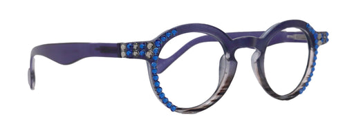 Orlando Bling Reading Glasses, W Capri Blue N Black Diamond European crystals, Magnifying Eyeglasses, (Blue) (Round) NY Fifth Avenue