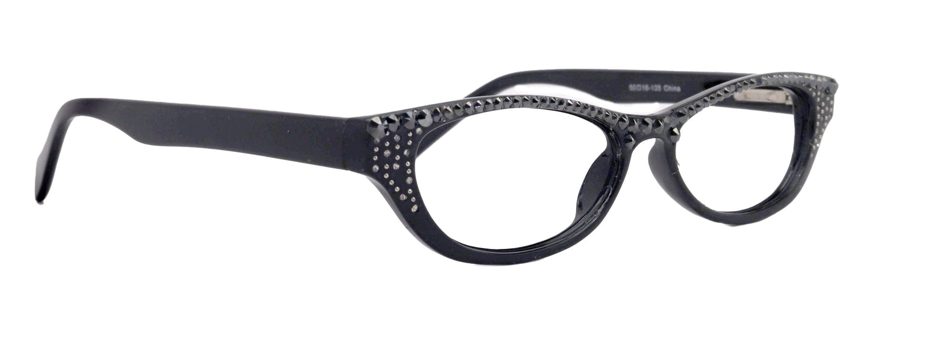 Bling Cat Eyes, Women Reading Glasses Adorned W (Hematite) Genuine European Crystals ( Black) Frame, NY Fifth Avenue.