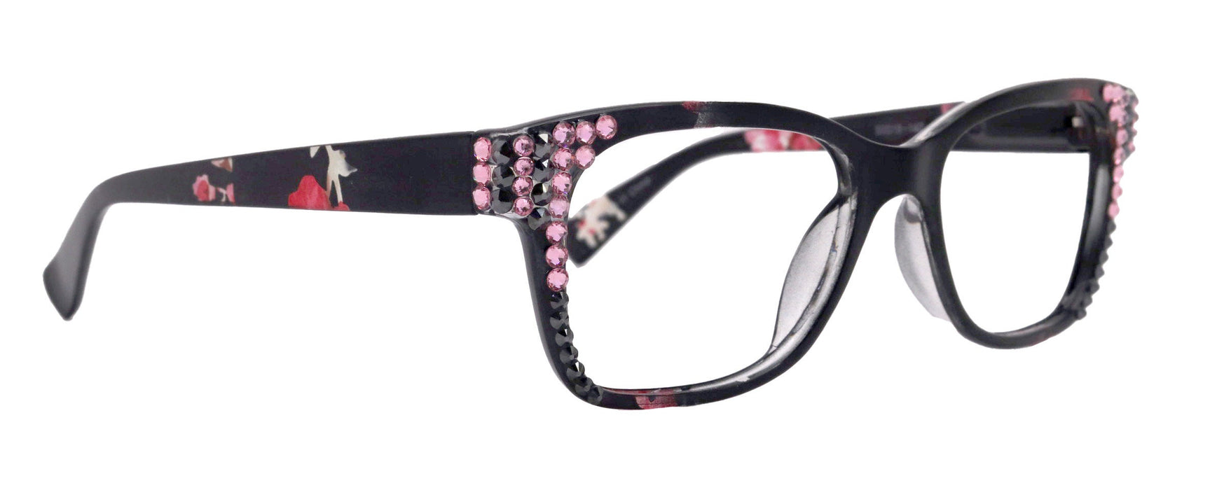 Azul, (Bling) Reading Glasses 4 Women W (Hematite N Rose)Genuine European Crystals. +1.5..+5 NY Fifth Avenue (Wide frame)