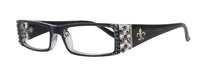 The French, (Bling) (Fleur De Lis) Women Reading Glasses W (Clear, Hematite) Genuine European Crystals (Black) Frame NY Fifth Avenue