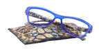 Avian, (Premium) Reading Glasses, High End Reader +1.25 to +3 Magnifying Eyeglass, Cat Eye (Blue N Brown) Feather Pattern. NY Fifth Avenue