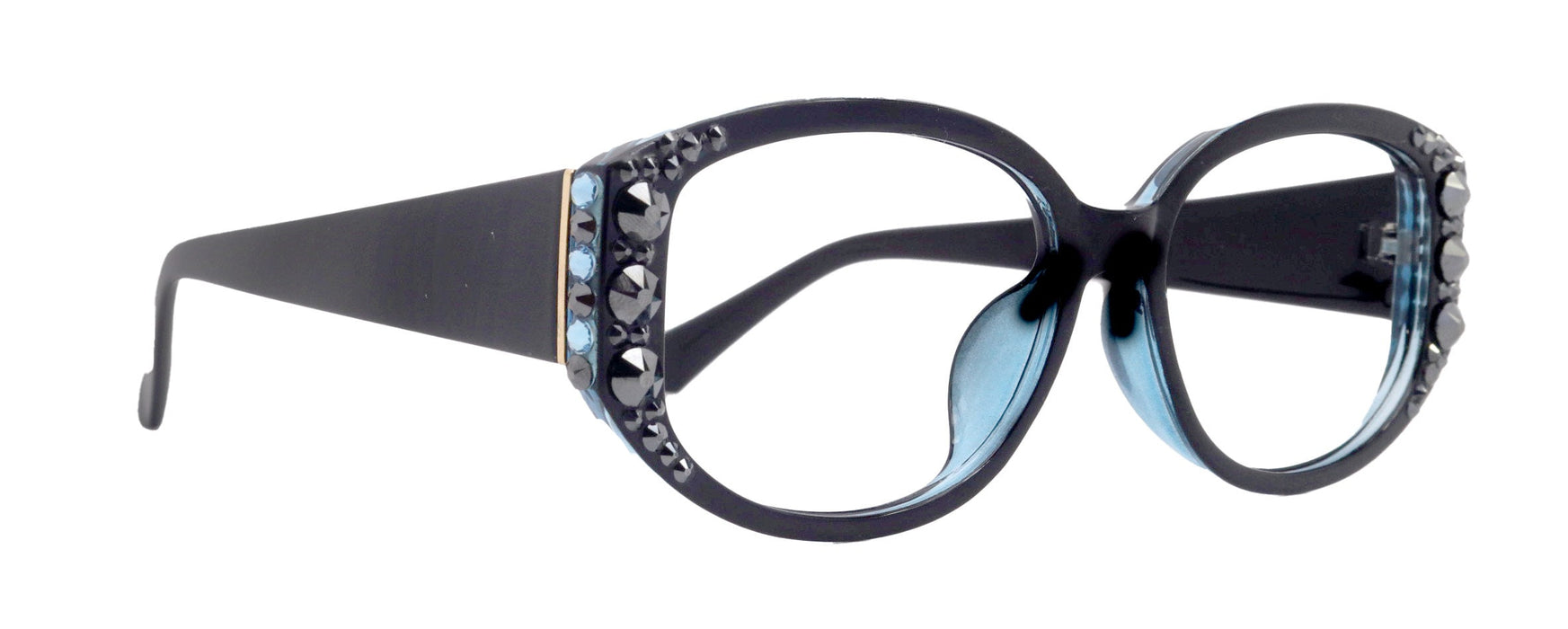 Oversized Bling Reading Glasses, Hematite W Aquamarine, Large Frame, High End Readers, Bifocal, Sun readers, Trendy Style, NY Fifth Avenue