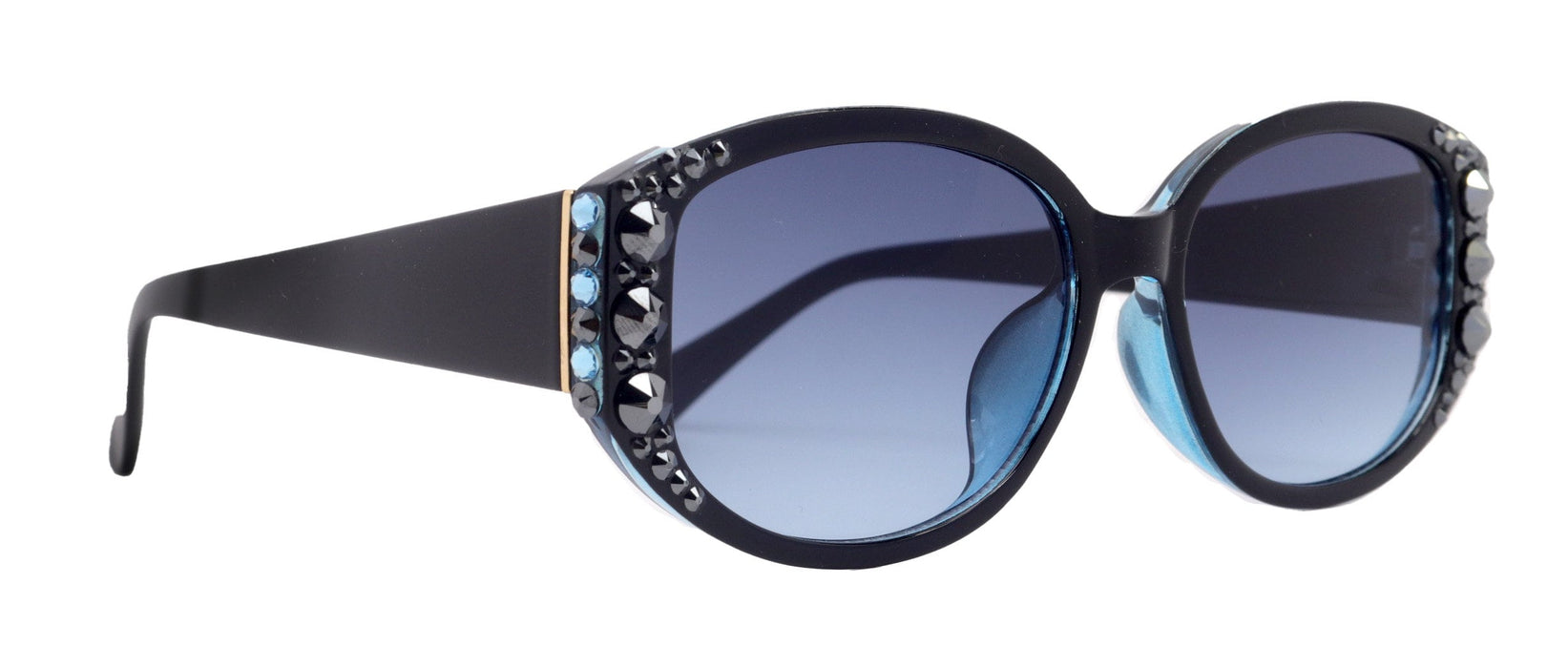 Bling Women Sunglasses W Hematite and Aquamarine Genuine European Crystals, 100% UV Protection. NY Fifth Avenue