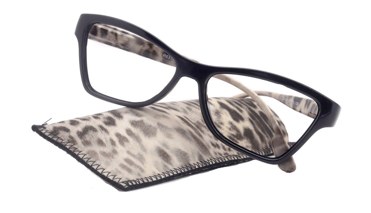 Avian, (Premium) Reading Glasses, High End Reader +1.25 to +3 Magnifying Eyeglass, Cat Eye (Black N Brown) Feather Pattern. NY Fifth Avenue