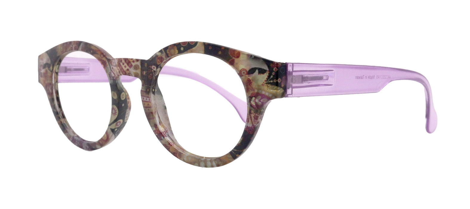 Premium Reading Glasses High End Readers +1.25 .. +3.00 (Purple Paisley ) Round Optical Frames. NY Fifth Avenue.