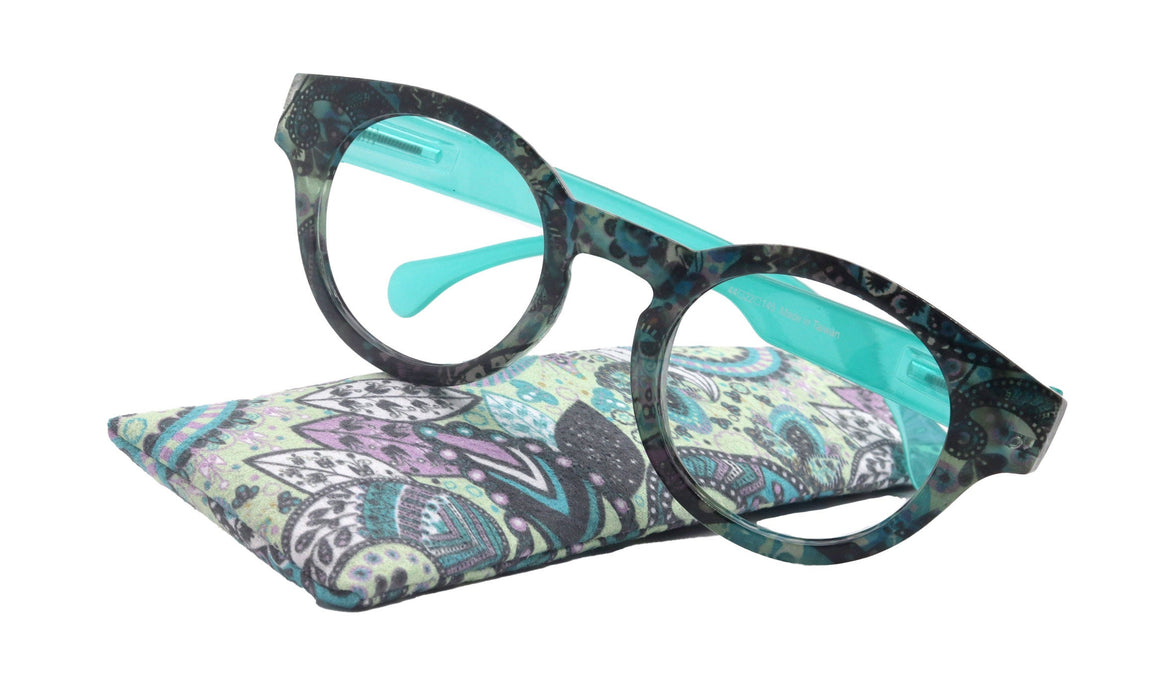 Premium Reading Glasses High End Readers +1.25 .. +3.00 +4.00 (Turquoise) Round Optical Frames. NY Fifth Avenue.