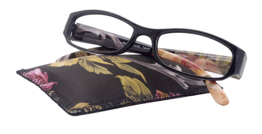 Rosie Premium Reading Glasses, Fashion Reader (Flower Black) Print, Oval Shape +4 High Magnification, NY Fifth Avenue
