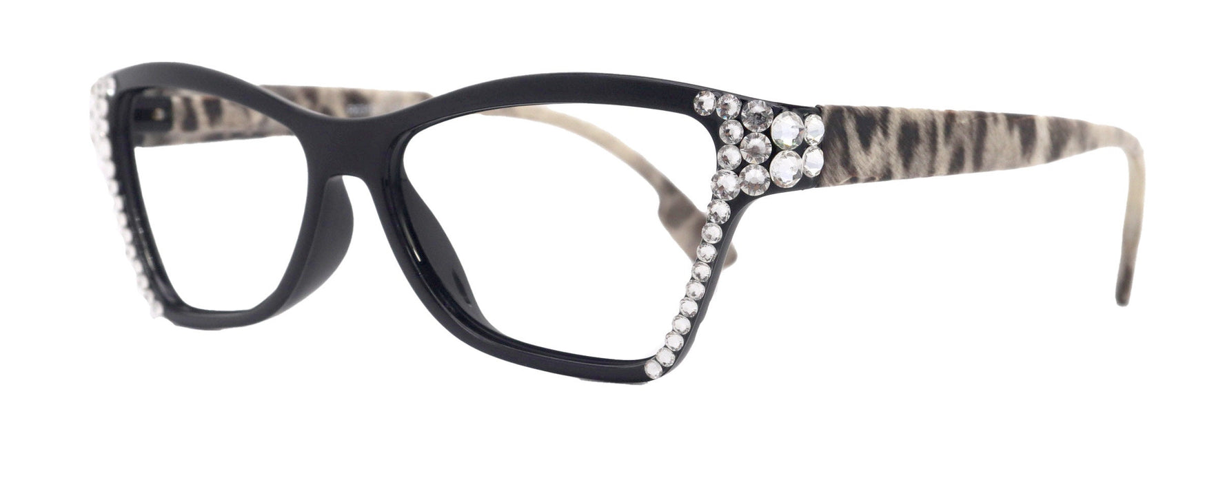 Avian, (Bling) Women Reading Glasses w (Clear) Genuine European Crystals, Magnifying Cat Eye (Black) NY Fifth Avenue