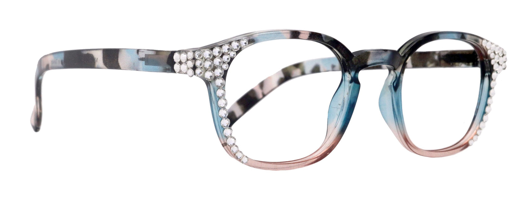 Havana, BLING (Blue Light Glasses) Reading, High End Readers, Magnifying (W Clear ) Genuine European Crystals (Square) NY Fifth Avenue