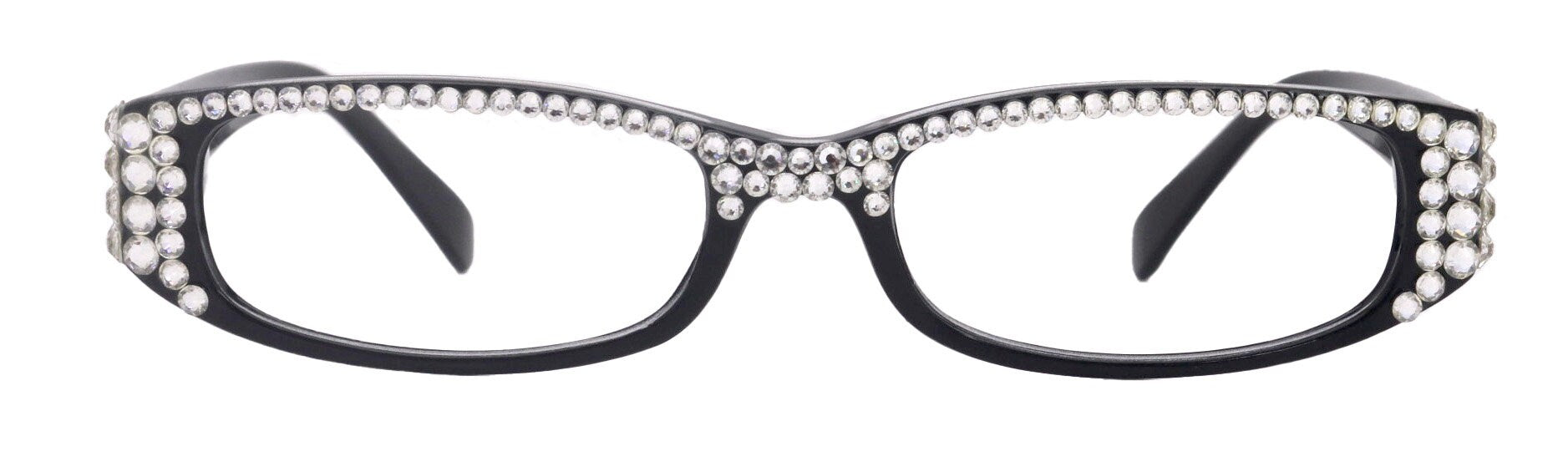 Elise, Bling Reading Glasses For Women W Full Top (Clear)Genuine European Crystals rectangular (Black) +1.25 ..+3, NY Fifth Avenue.