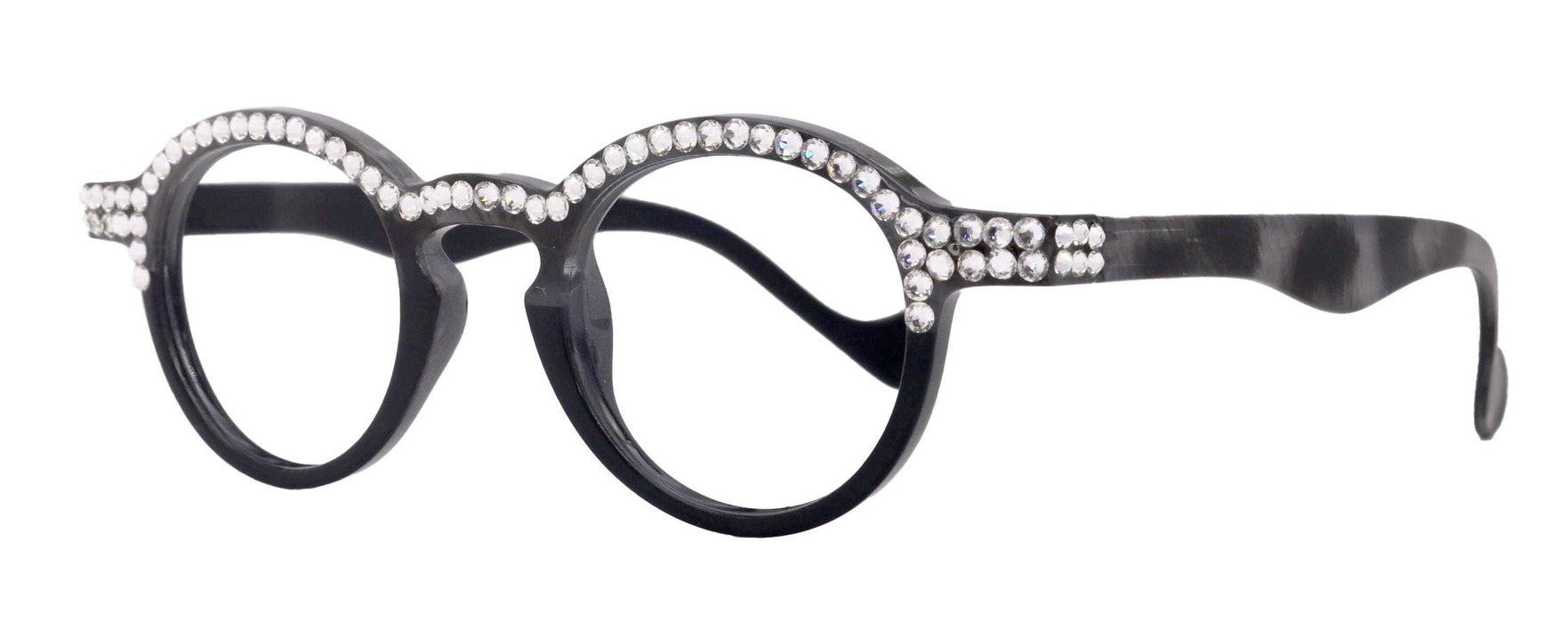 Orlando Bling Reading Glasses, W Full top Clear European crystals, Magnifying Eyeglasses, (Black) (Round) NY Fifth Avenue